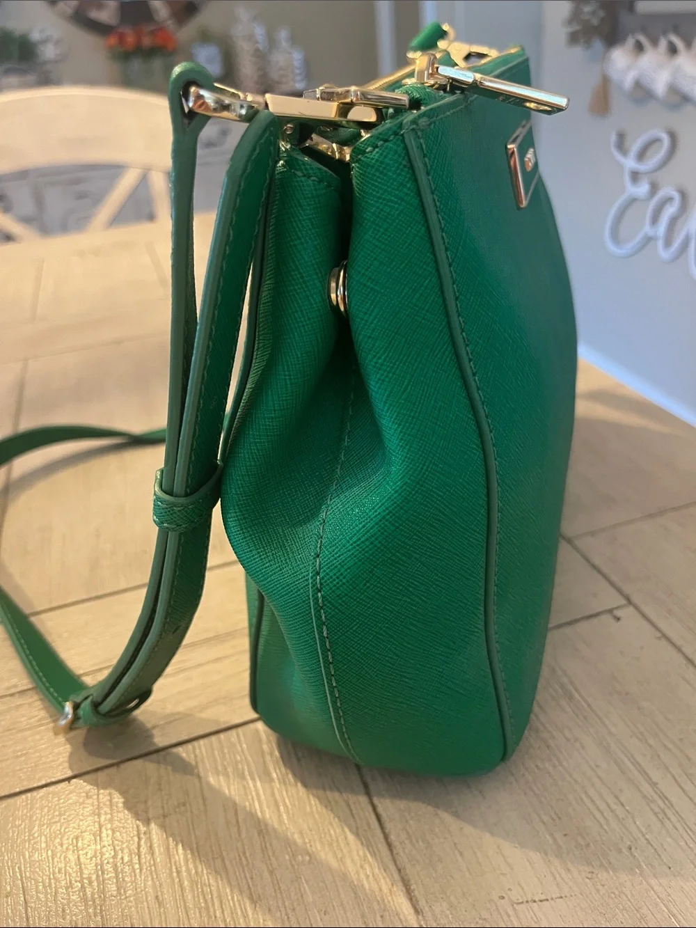 DKNY Emerald Green Saffiano Crossbody Bag with Gold Hardware